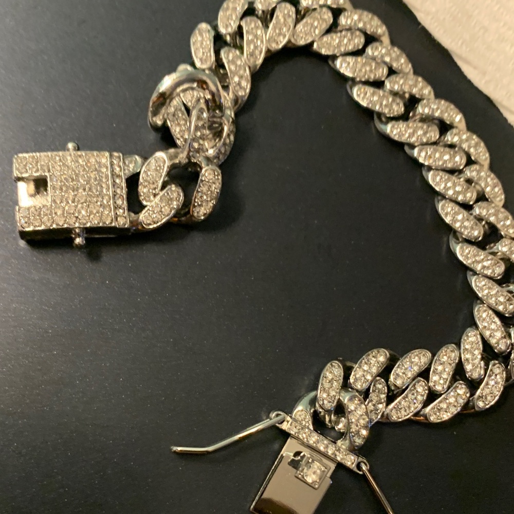 Happy Father’s Day Iced Cubin Linked Silver Men Bracelet 7-inch Triple Locked
